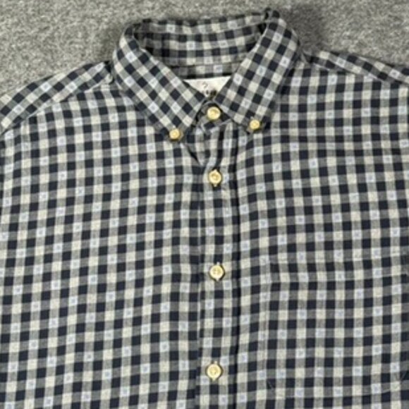 Portuguese Flannel Co Mens LS Button Shirt Grey Black Blue Sz Medium Geometric - Picture 1 of 11